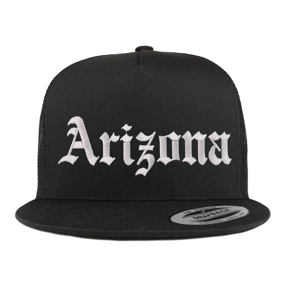 Trendy Apparel Shop Arizona State Old English 5 Panel Flatbill Trucker Mesh Cap