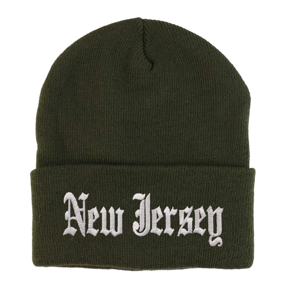 Trendy Apparel Shop New Jersey State Old English Embroidered Long Cuff Beanie