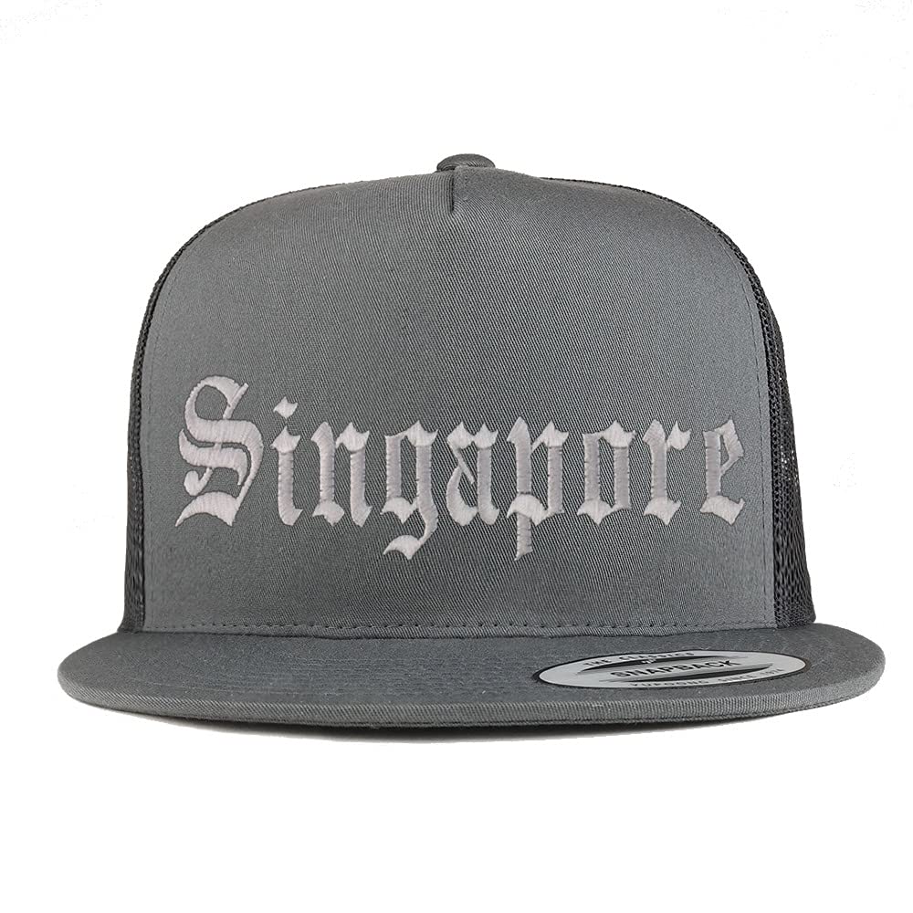 Trendy Apparel Shop Singapore Old English 5 Panel Flatbill Trucker Cap