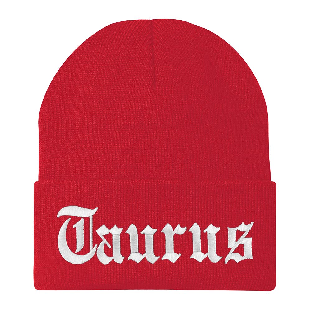 Trendy Apparel Shop Taurus Old English Embroidered Long Cuff Beanie