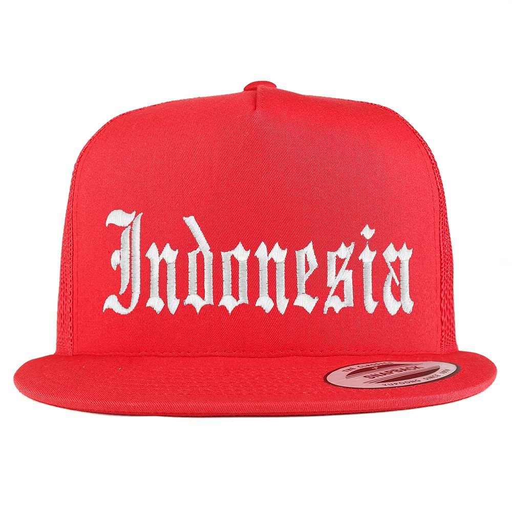 Trendy Apparel Shop Indonesia Old English 5 Panel Flatbill Trucker Cap