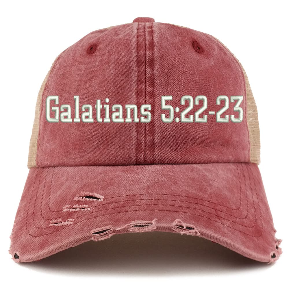 Trendy Apparel Shop Galatians 5:22-23 Frayed Bill Trucker Mesh Back Cap