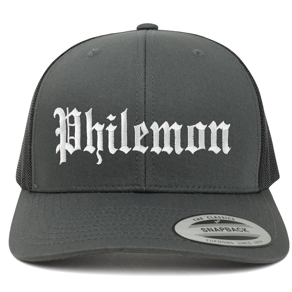 Trendy Apparel Shop Philemon Old English 6 Panel Trucker Mesh Cap