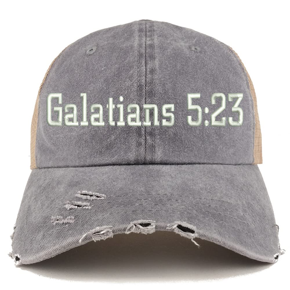 Trendy Apparel Shop Galatians 5:23 Frayed Bill Trucker Mesh Back Cap