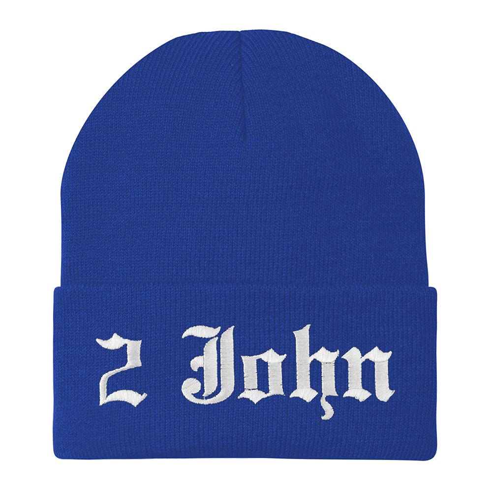 Trendy Apparel Shop 2 John Old English Embroidered Long Cuff Beanie