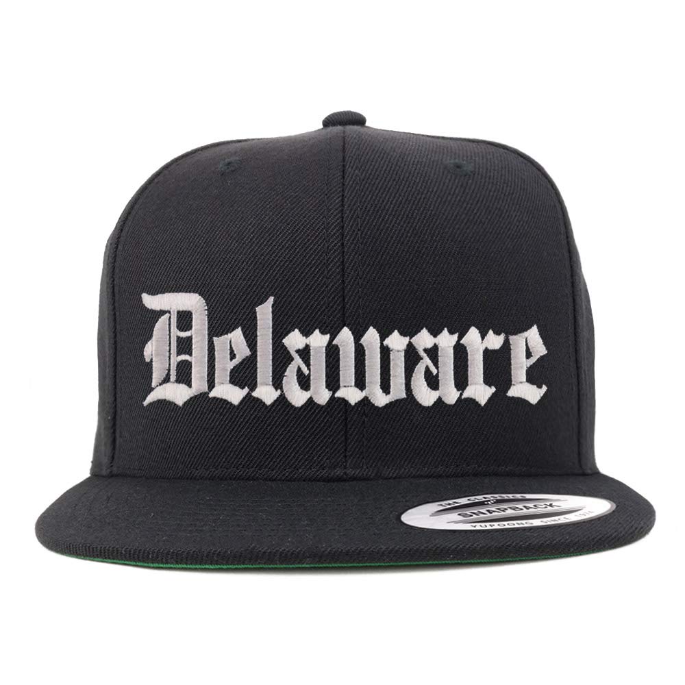 Trendy Apparel Shop Delaware State Old English Embroidered Flatbill Snapback
