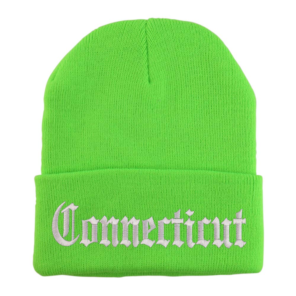 Trendy Apparel Shop Connectiut State Old English Embroidered Long Cuff Beanie