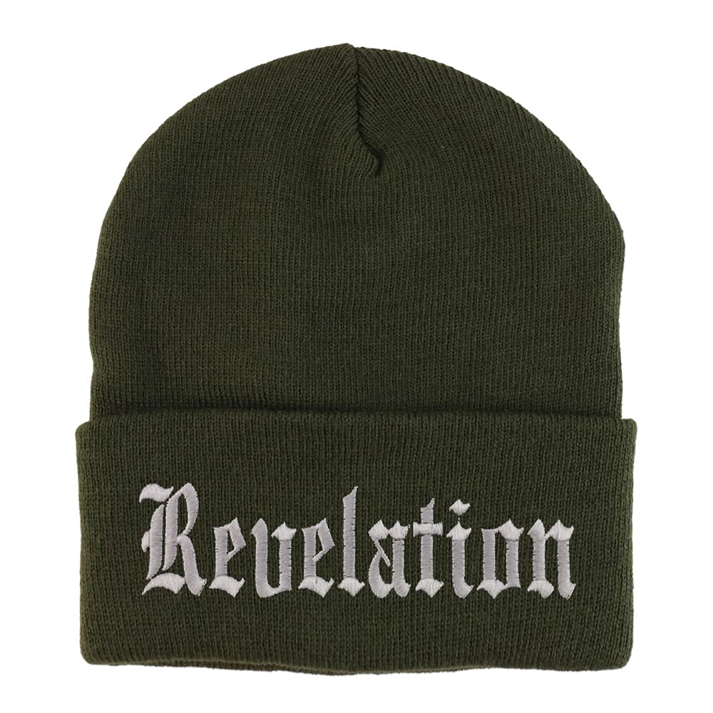 Trendy Apparel Shop Revelations Old English Embroidered Long Cuff Beanie