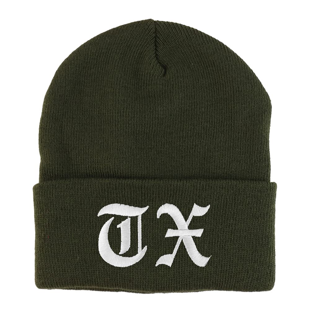 Trendy Apparel Shop Texas TX Old English Embroidered Long Cuff Beanie