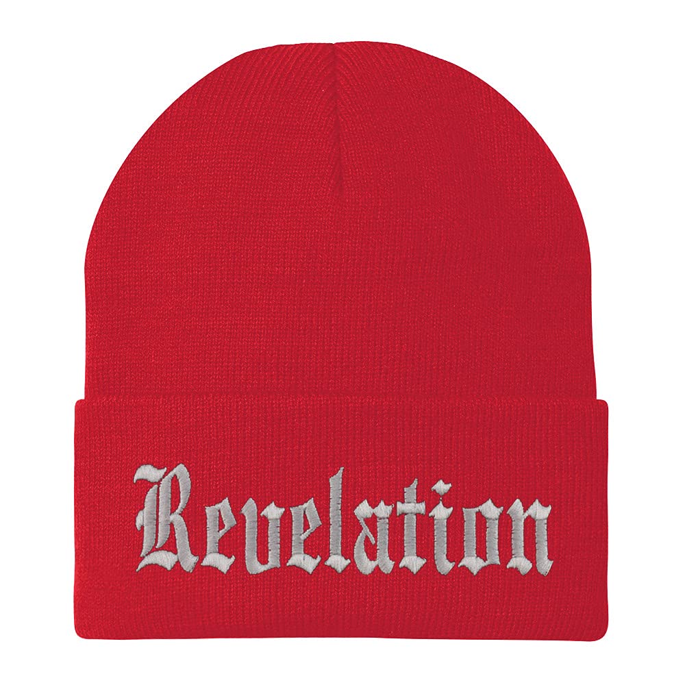 Trendy Apparel Shop Revelations Old English Embroidered Long Cuff Beanie