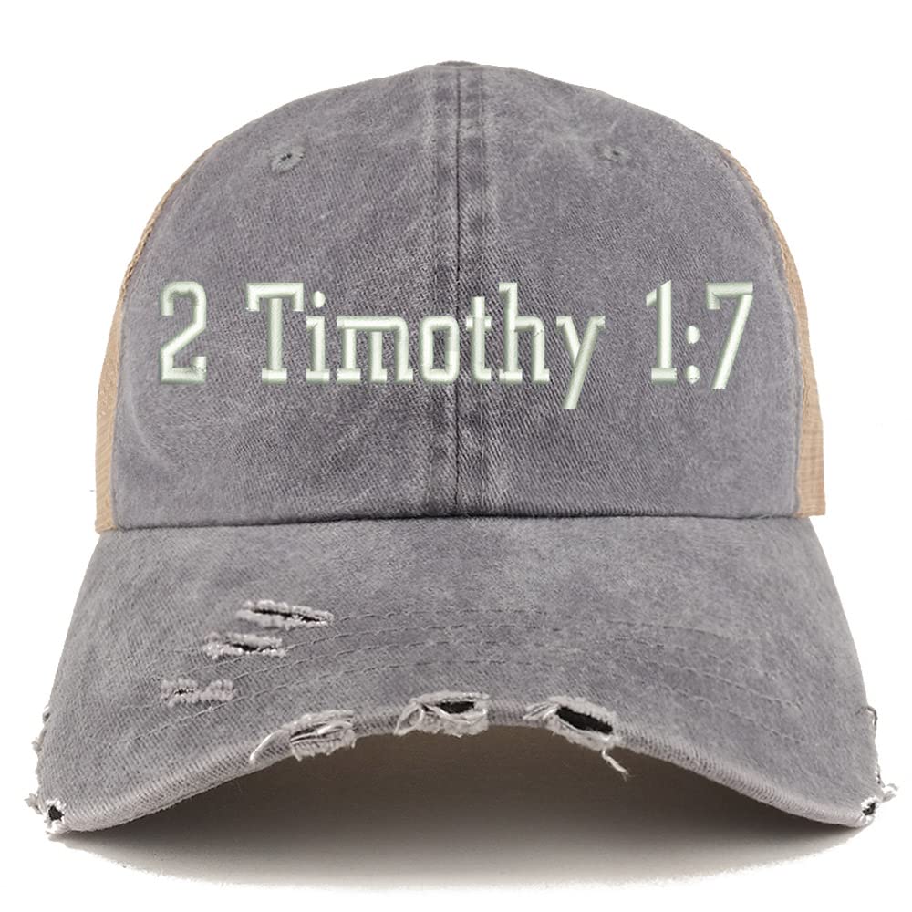 Trendy Apparel Shop 2 Timothy 1: 7 Frayed Bill Trucker Mesh Back Cap