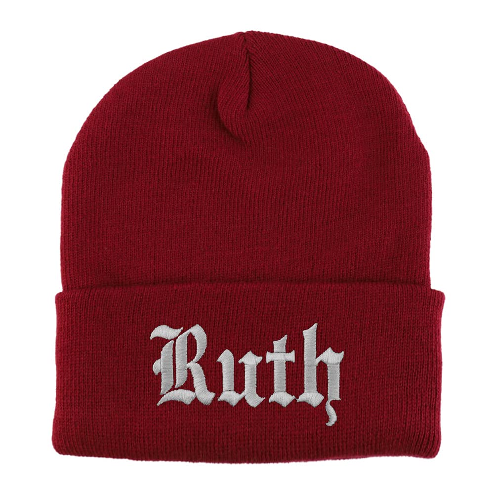 Trendy Apparel Shop Ruth Old English Embroidered Long Cuff Beanie