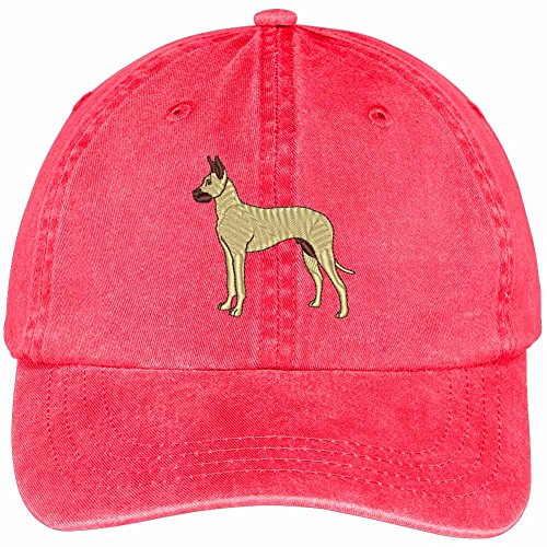 Trendy Apparel Shop Great Dane Embroidered Dog Theme Low Profile Dad Hat Cotton Cap - Red