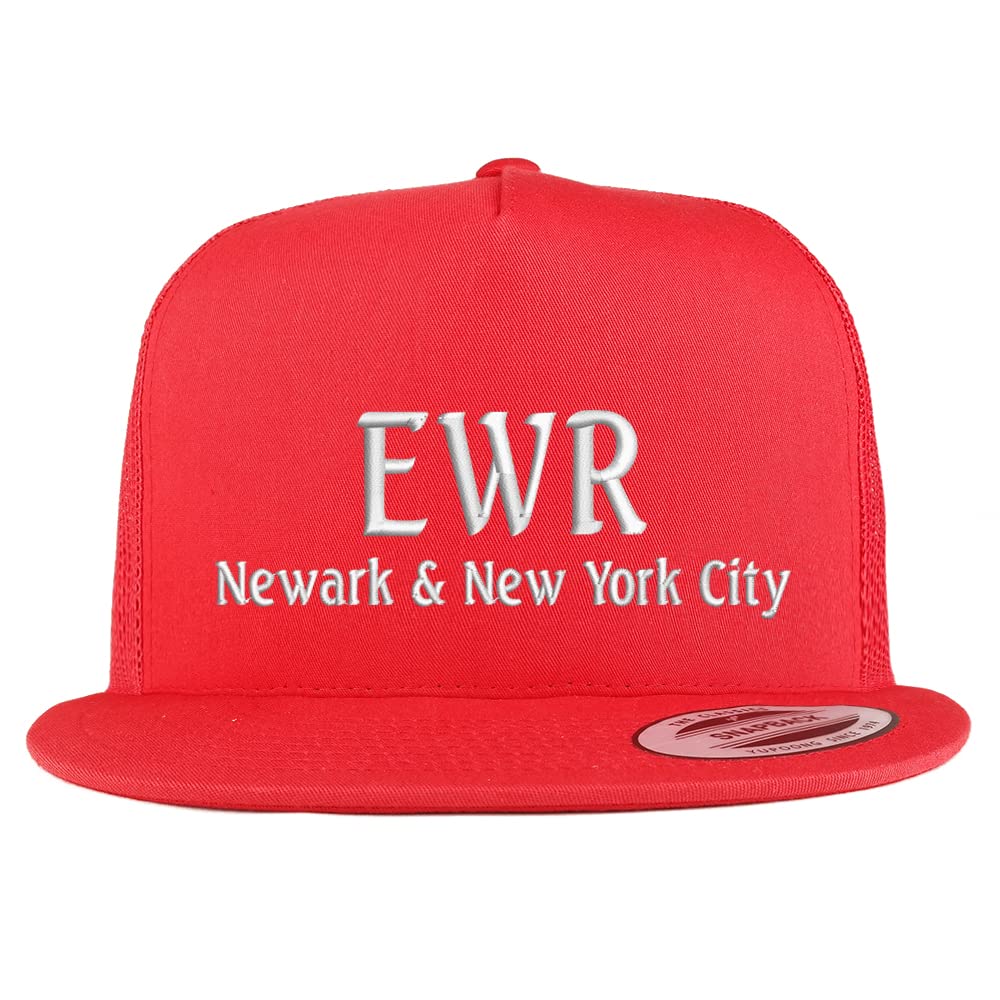Trendy Apparel Shop EWR Newark and New York City Embroidered 5 Panel Flatbill Trucker Cap