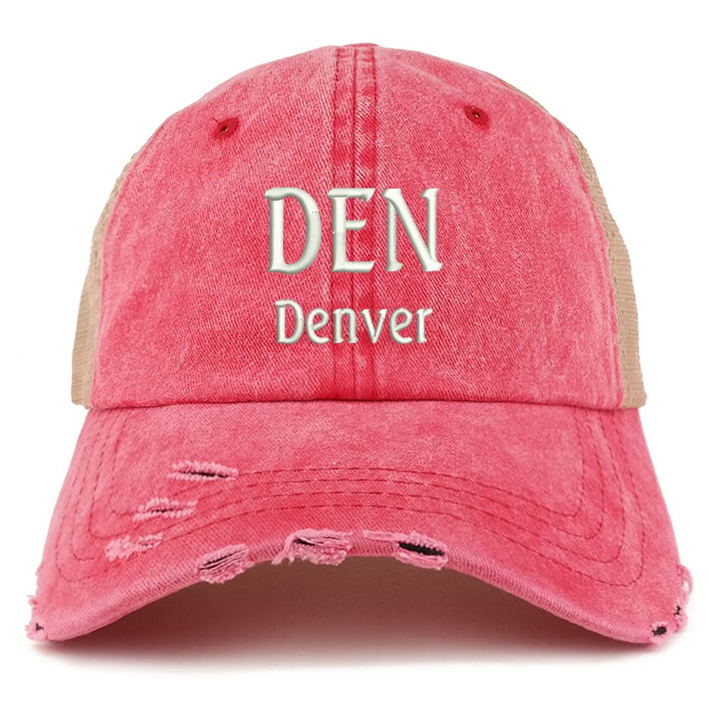 Trendy Apparel Shop DEN Denver Embroidered Frayed Bill Trucker Mesh Back Cap