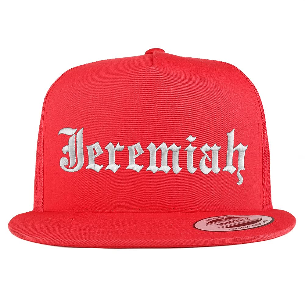Trendy Apparel Shop Jeremiah Old English 5 Panel Flatbill Trucker Cap