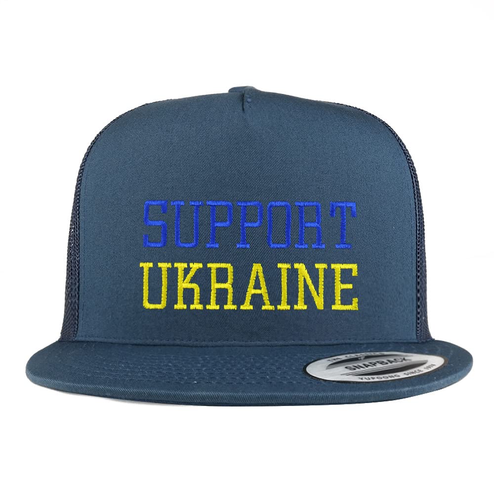 Trendy Apparel Shop Support Ukraine Embroidered 5 Panel Flatbill Trucker Cap