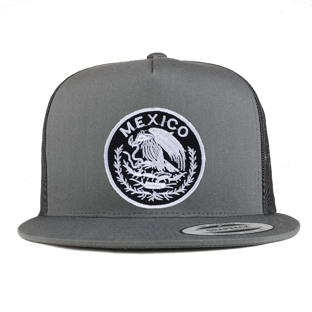 Trendy Apparel Shop Circular Mexico Patch 5 Panel Flatbill Trucker Cap