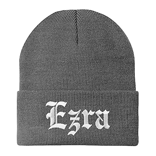 Trendy Apparel Shop Ezra Old English Embroidered Long Cuff Beanie