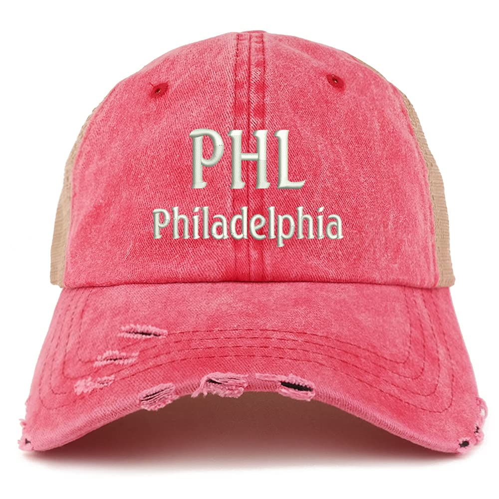 Trendy Apparel Shop PHL Philadelphia Embroidered Frayed Bill Trucker Mesh Back Cap
