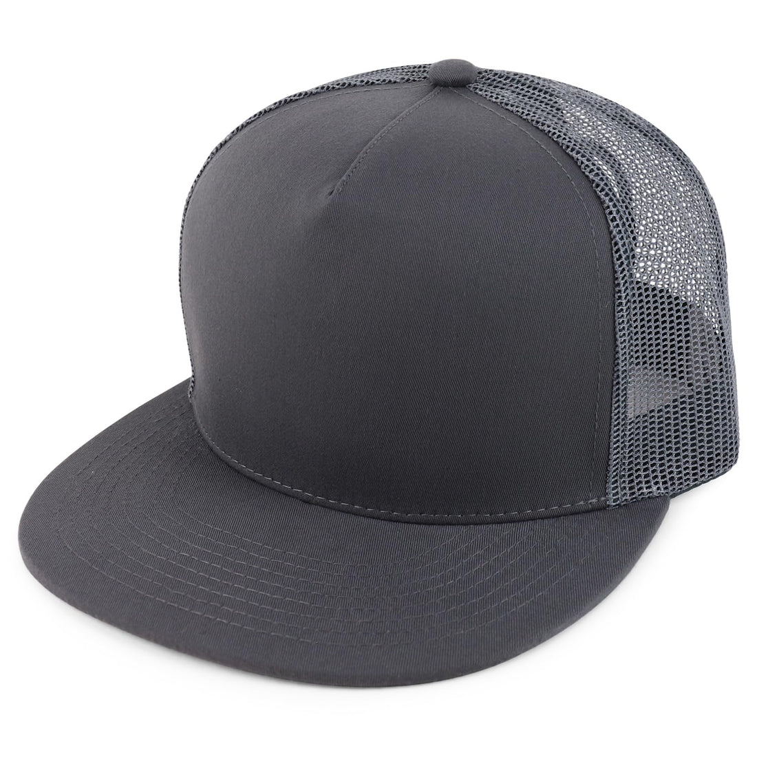 Trendy Apparel Shop Structured High Crown 5 Panel Round Flat Bill Trucker Cap