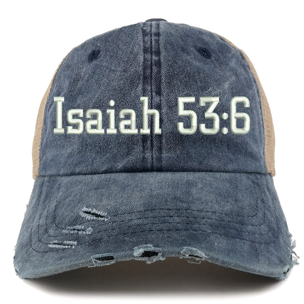 Trendy Apparel Shop Isaiah 53:6 Frayed Bill Trucker Mesh Back Cap