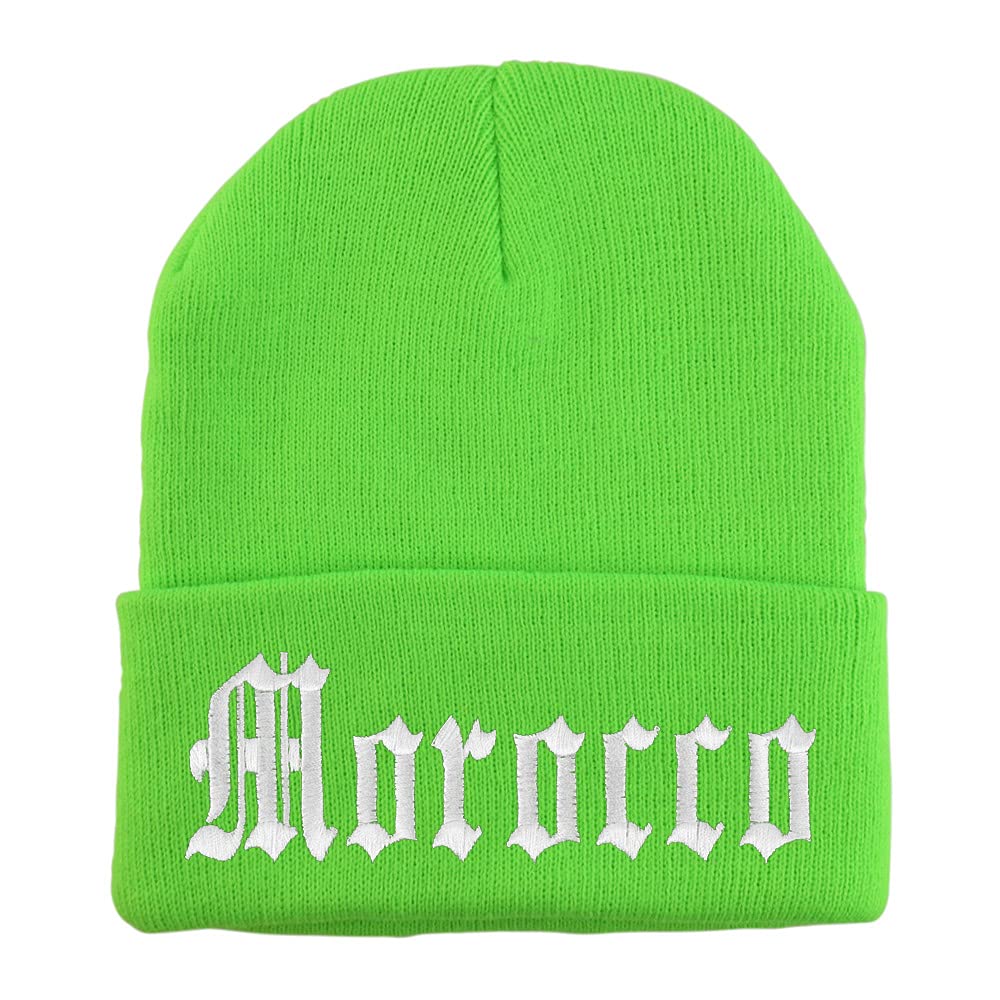 Trendy Apparel Shop Morocco State Old English Embroidered Long Cuff Beanie