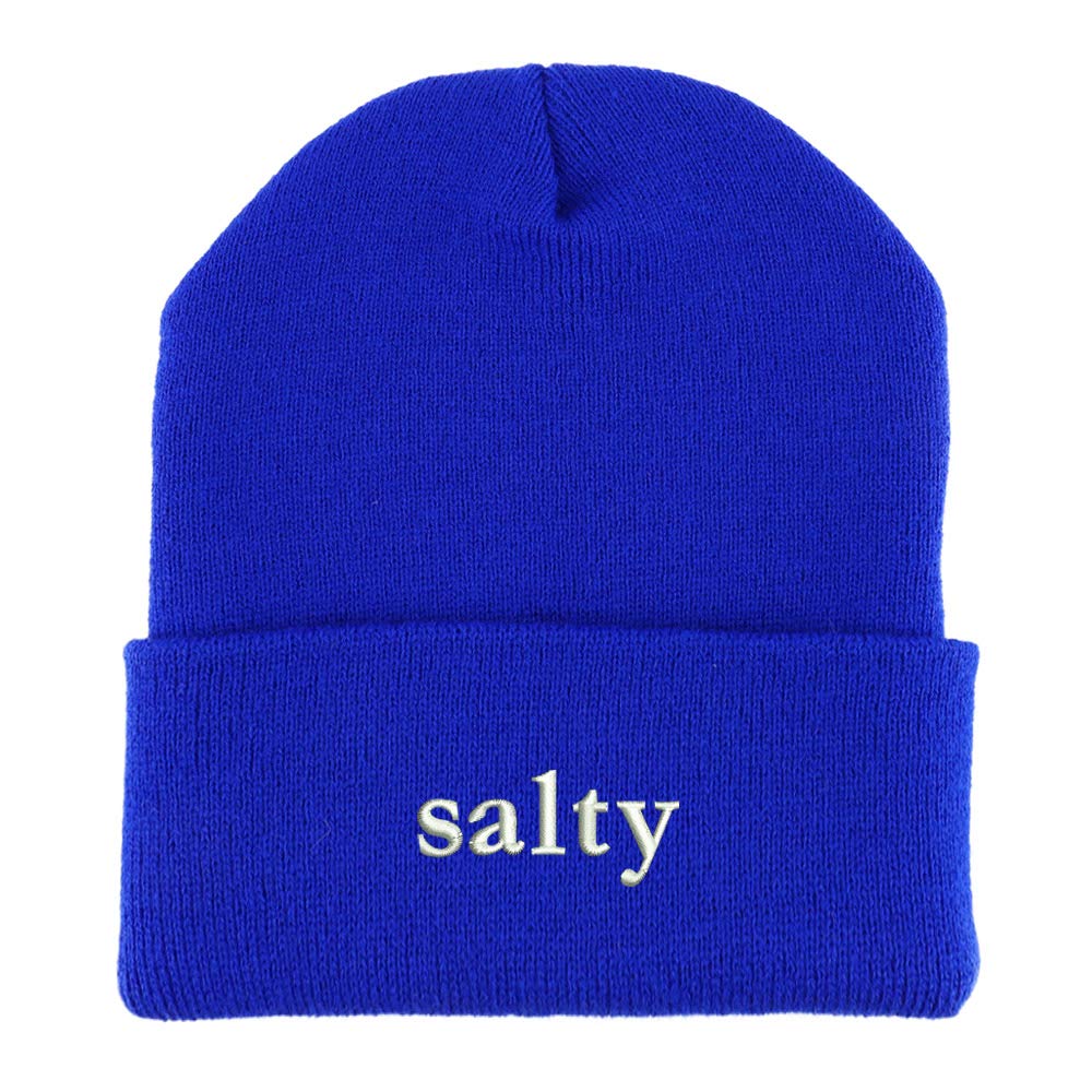 Trendy Apparel Shop Salty Embroidered Made in USA Cuff Folded Acylic Knit Winter Beanie Hat