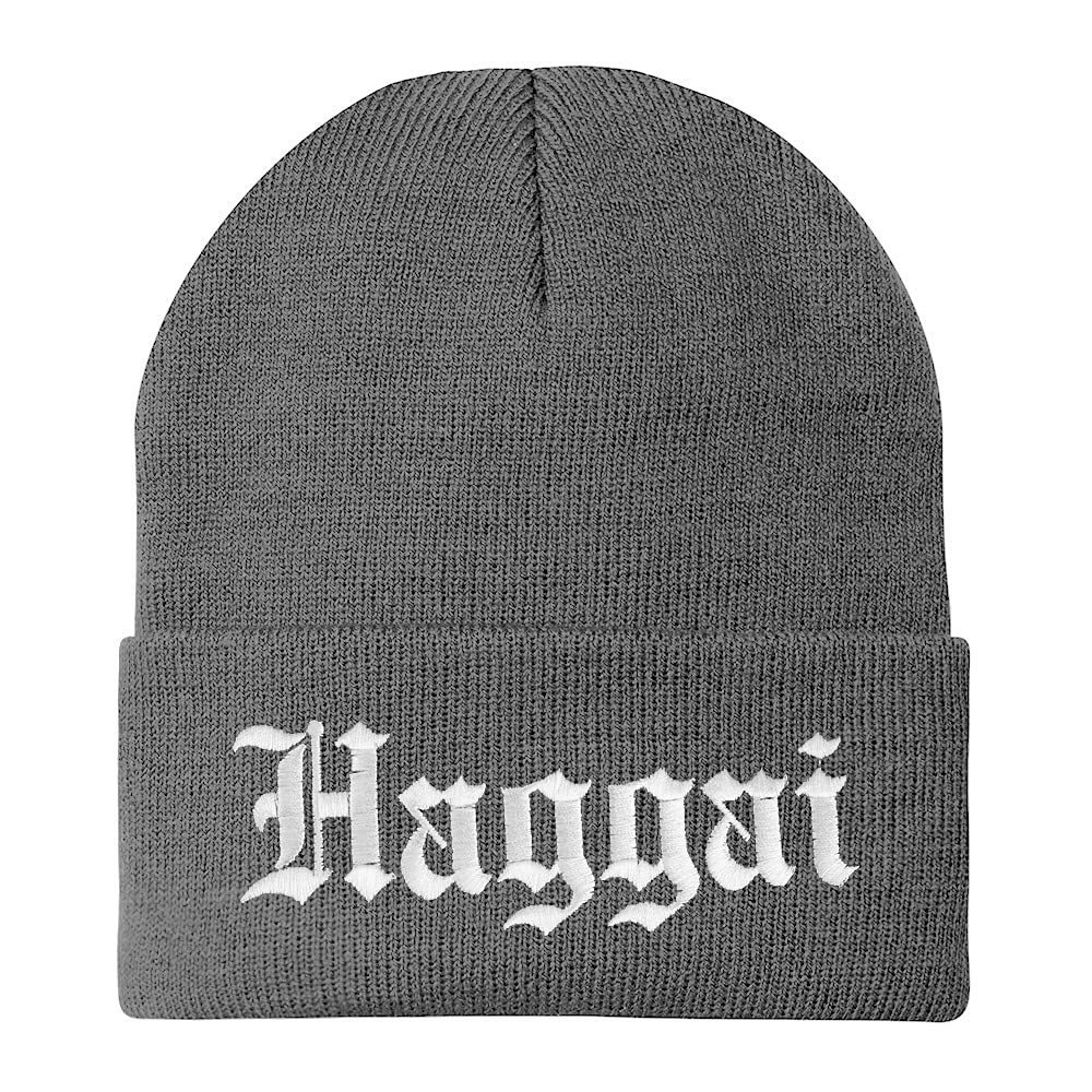 Trendy Apparel Shop Haggai Old English Embroidered Long Cuff Beanie