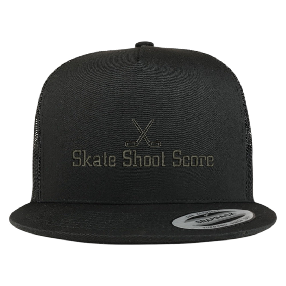 Trendy Apparel Shop Skate Shoot Score Embroidered 5 Panel Flatbill Trucker Mesh Cap