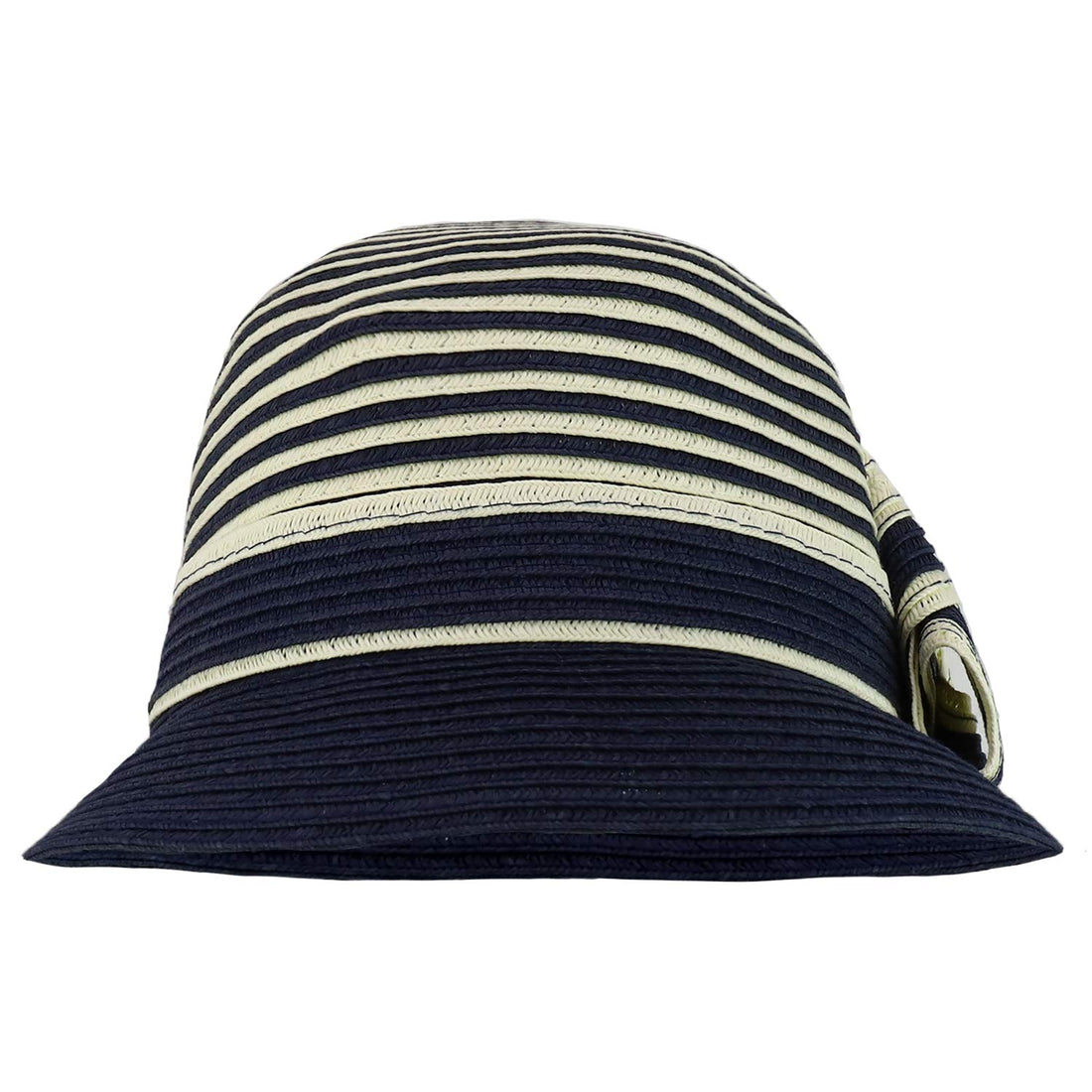 Trendy Apparel Shop Women's Flower Accent Striped Crown Paper Braid Bucket Hat