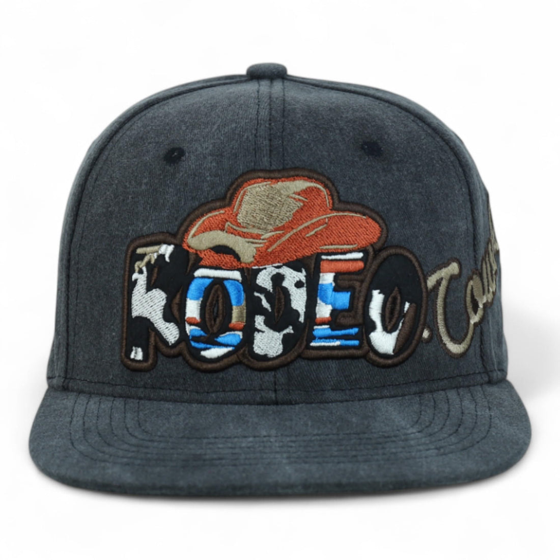 Trendy Apparel Shop Rodeo Design Embroidered Washed Cotton Flat Bill Snapback Cap