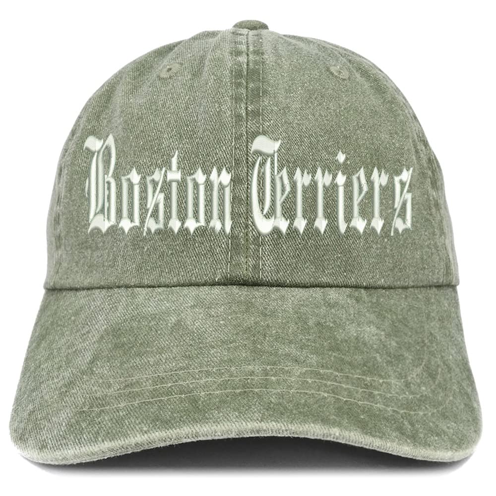 Trendy Apparel Shop Old English Boston Terriers Washed Pigment Dyed Baseball Cap