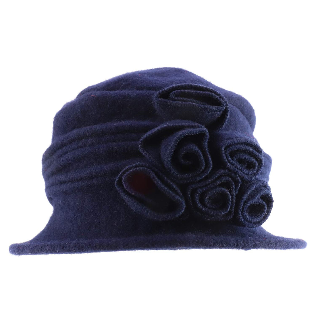 Trendy Apparel Shop Women's Boiled Wool Flowers Accent Ribbed Bucket Cloche Hat