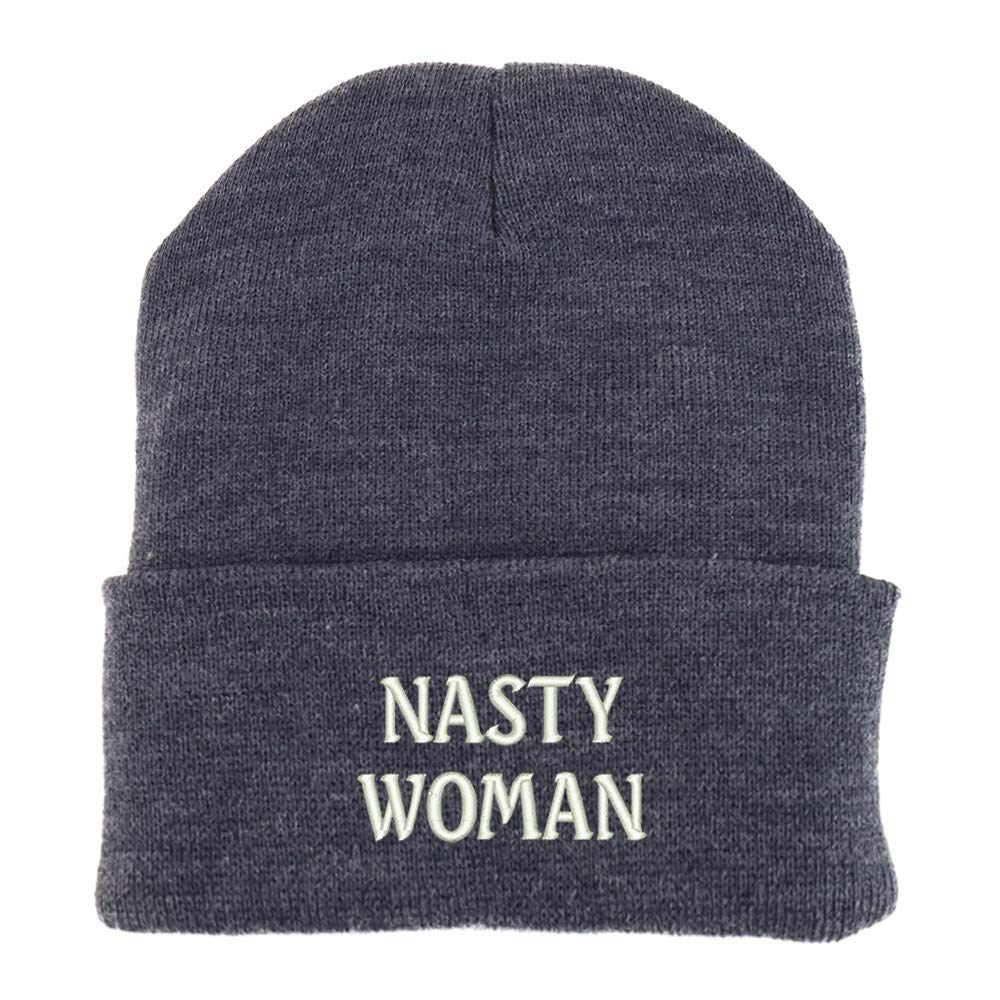 Trendy Apparel Shop Nasty Woman Embroidered Made in USA Cuff Folded Acylic Knit Winter Beanie Hat
