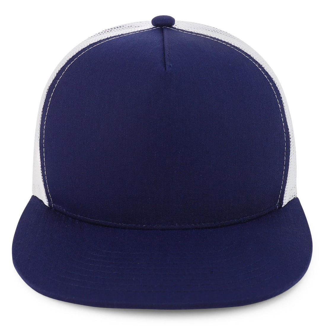 Trendy Apparel Shop Structured High Crown 5 Panel Round Flat Bill Trucker Cap