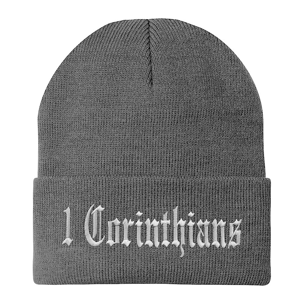 Trendy Apparel Shop 1 Corinthians Old English Embroidered Long Cuff Beanie