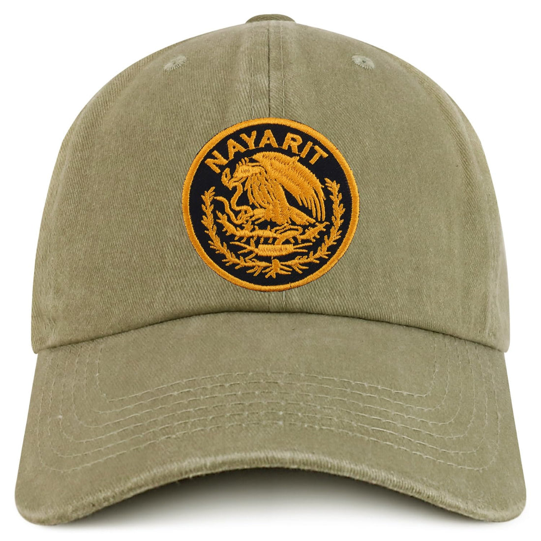 Trendy Apparel Shop Nayarit Mexico Gold Embroidered Patch Pigment Dyed Washed Baseball Cap