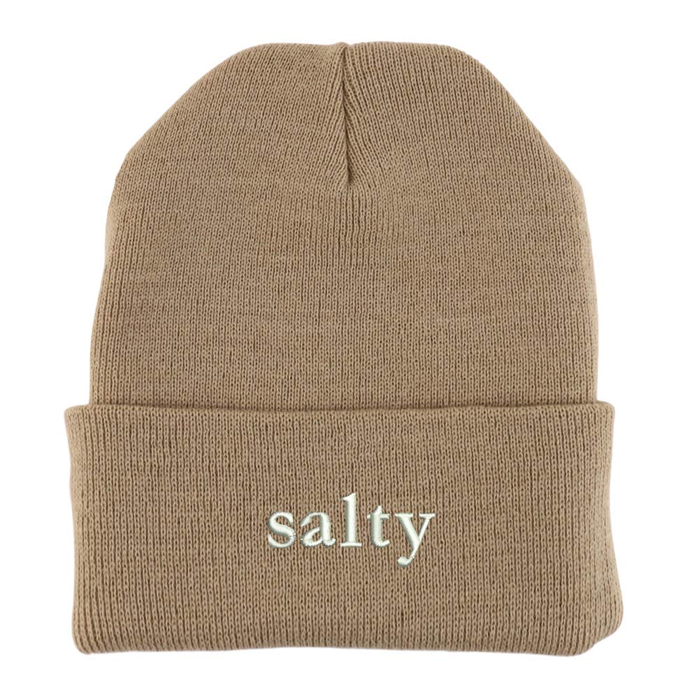 Trendy Apparel Shop Salty Embroidered Made in USA Cuff Folded Acylic Knit Winter Beanie Hat