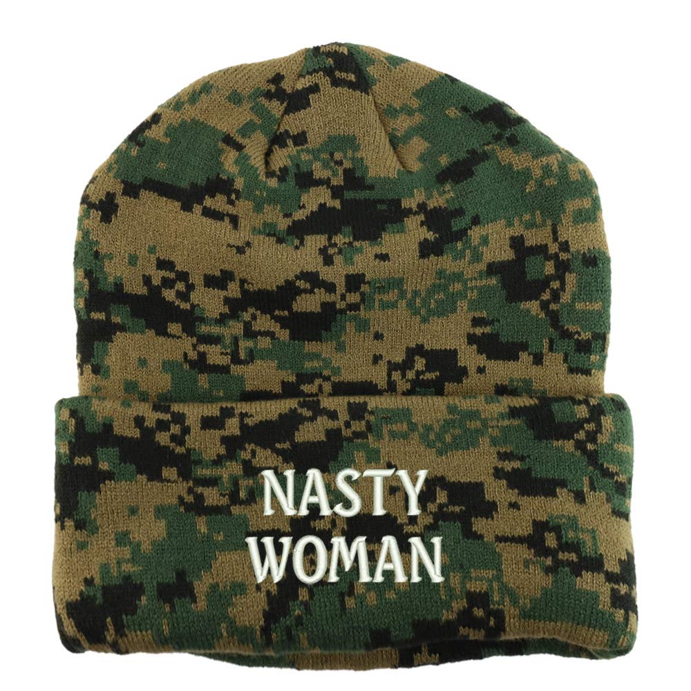 Trendy Apparel Shop Nasty Woman Embroidered Made in USA Camo Beanie