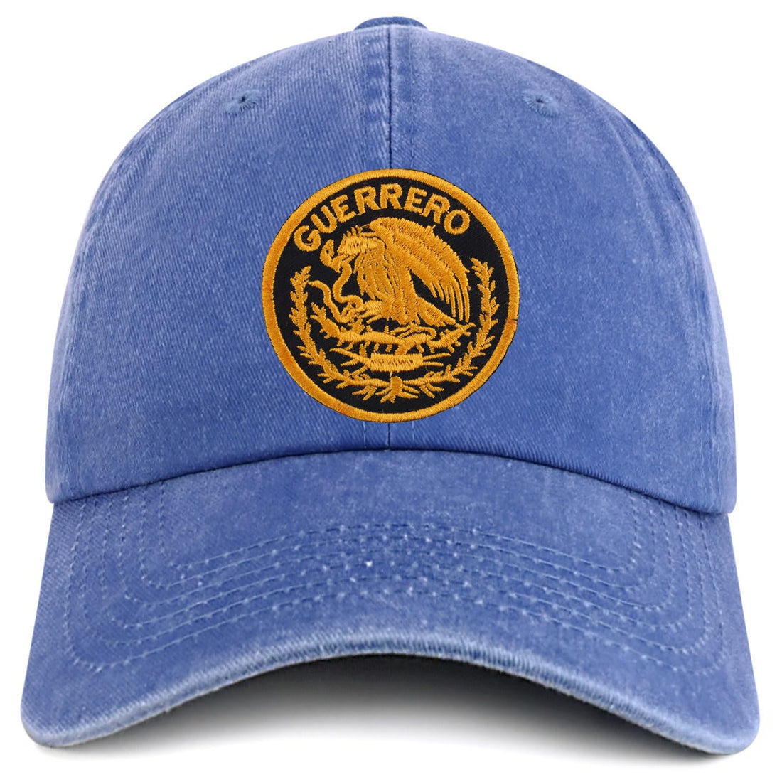 Trendy Apparel Shop Guerrero Mexico Gold Embroidered Patch Pigment Dyed Washed Baseball Cap