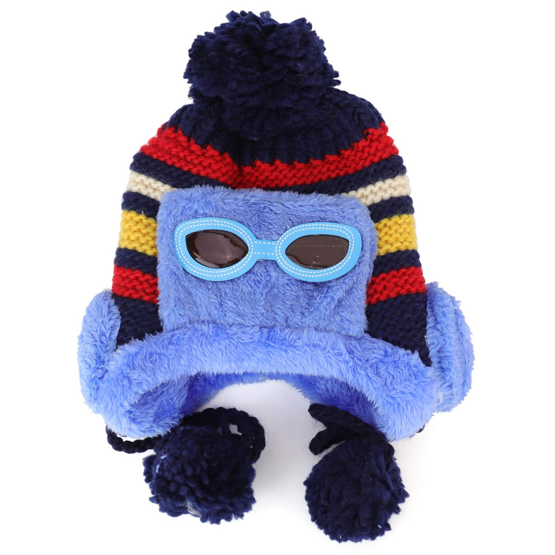 Trendy Apparel Shop Kid's Goggle Soft Fur Trimming Pom Knit Beanie Hat