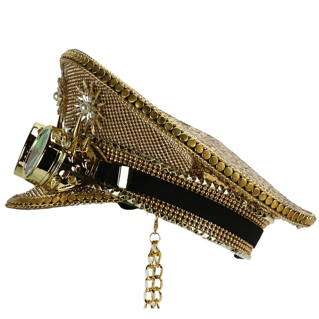Trendy Apparel Shop Festival Party Sparkly Sequin Rhinestone Captain Hat