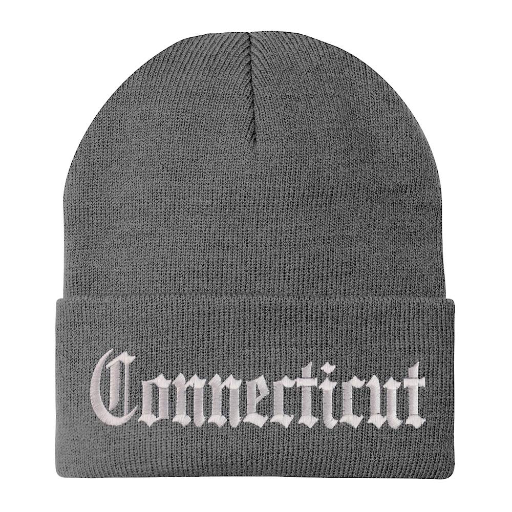 Trendy Apparel Shop Connectiut State Old English Embroidered Long Cuff Beanie