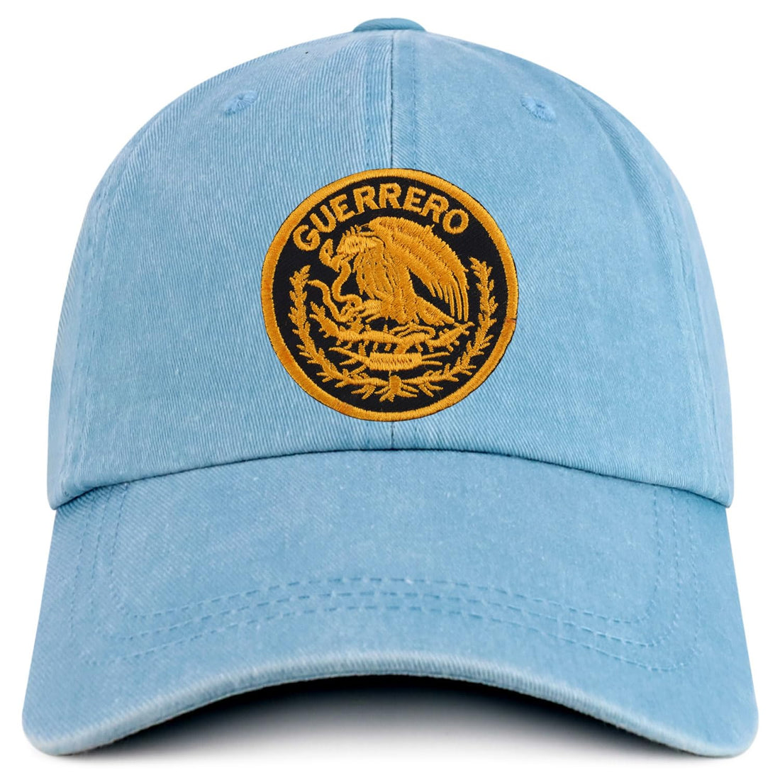Trendy Apparel Shop Guerrero Mexico Gold Embroidered Patch Pigment Dyed Washed Baseball Cap