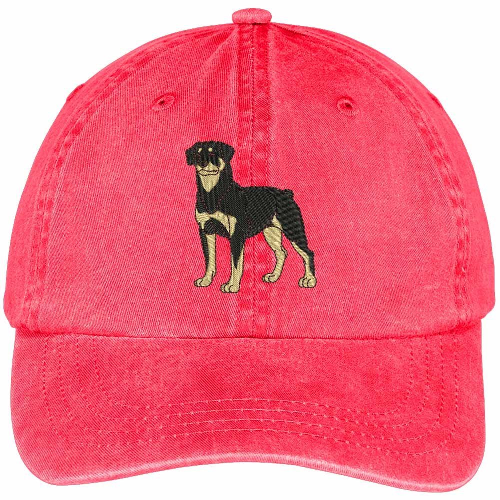 Trendy Apparel Shop Rottweiler Embroidered Dog Theme Low Profile Dad Hat Cotton Cap - Red