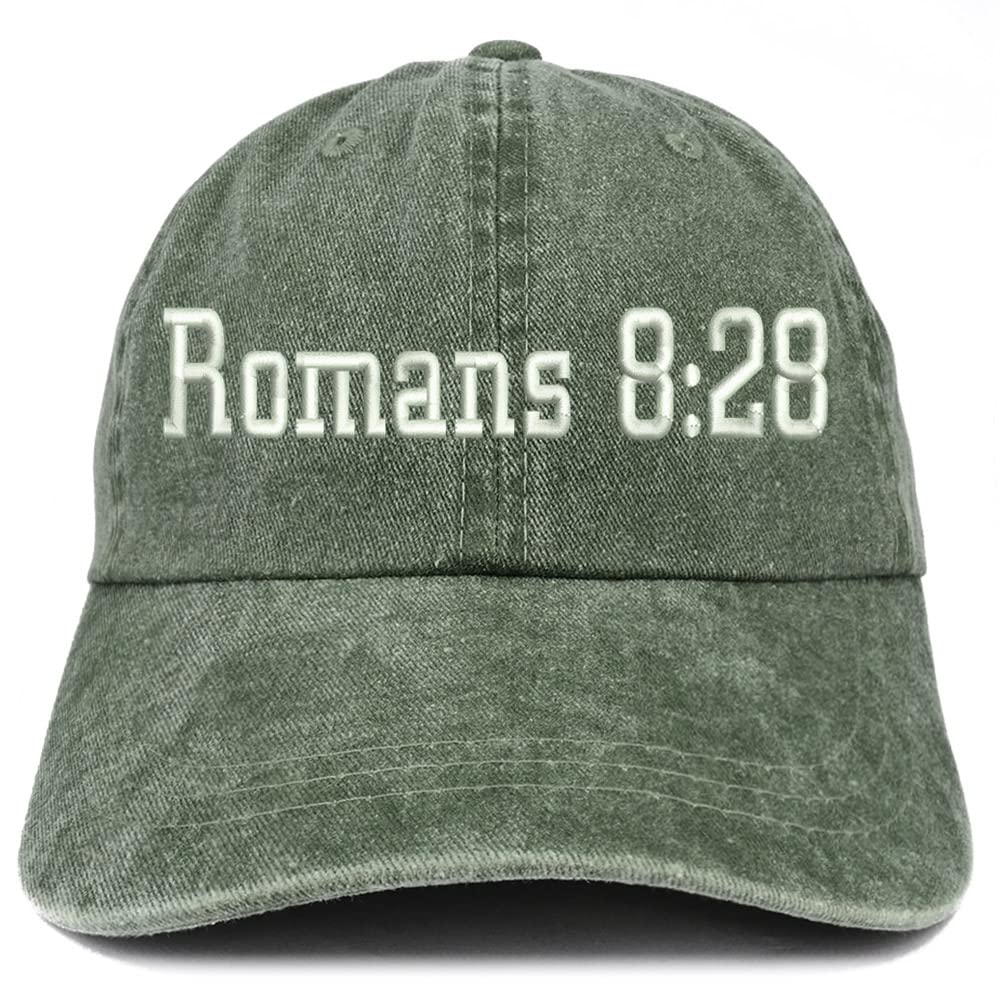 Trendy Apparel Shop Romans 8:28 Washed Pigment Dyed Baseball Cap