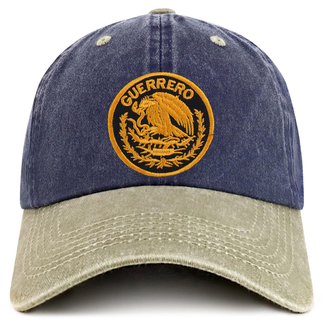 Trendy Apparel Shop Guerrero Mexico Gold Embroidered Patch Pigment Dyed Washed Baseball Cap