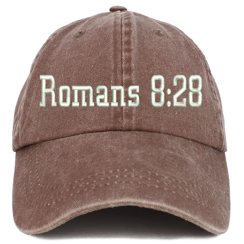Trendy Apparel Shop Romans 8:28 Washed Pigment Dyed Baseball Cap