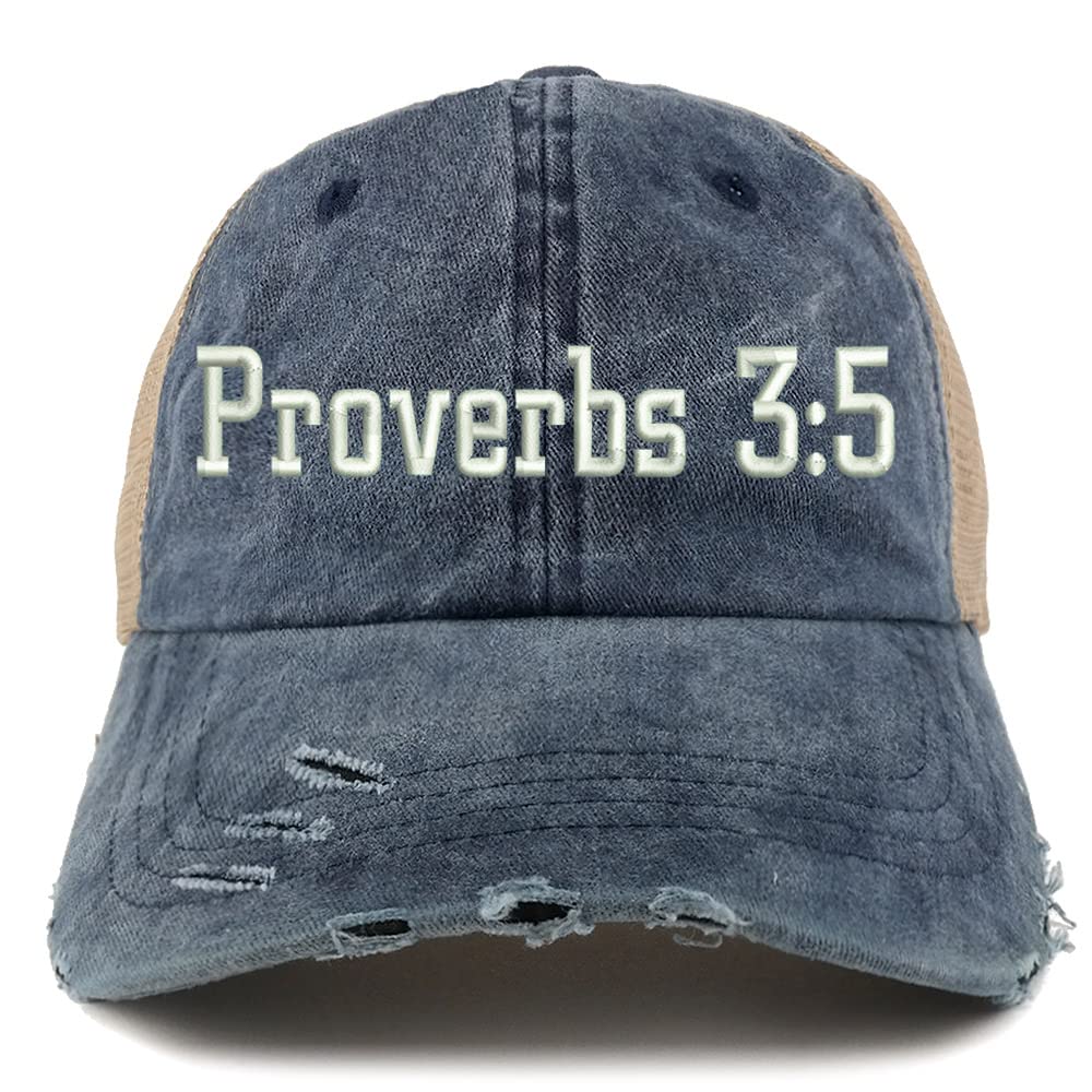 Trendy Apparel Shop Proverbs 3:5 Frayed Bill Trucker Mesh Back Cap
